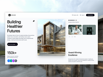 MedCare Landing Hero concept 1950labs app architecture branding clean dashboard designsystem healthcare illustration innovation interface landingpage medical minimal modern productdesign ui ux webapp webdesign