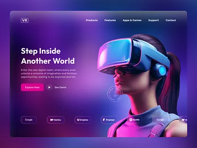VR Landing Page 3d 3ddesign cyberpink futuristic glow gradient interface landingpage moderndesign neon ui uidesign ux uxdesign webdesign website