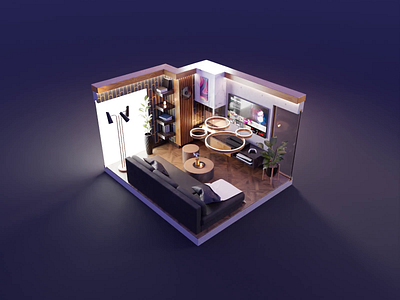 Living Room Tutorial 3d blender diorama illustration interior isometric living room lowpoly process render room tutorial