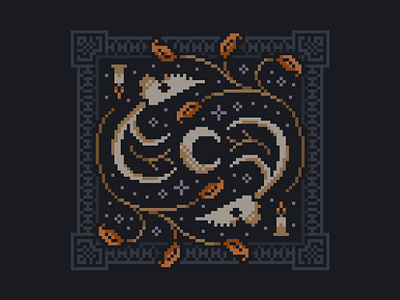 Autumn Ritual | Cross Stitch Pixel Art Design autumn botanical cottagecore cross stitch dark embroidery fall fiber art floral folk art halloween illustration leaves occult pattern skull spooky witchy