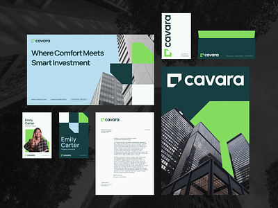Stationary Office Set - Cavara Property annual report billboard brand brand identity branding design envelop graphic design habito hatypo id card property stationary visual identity