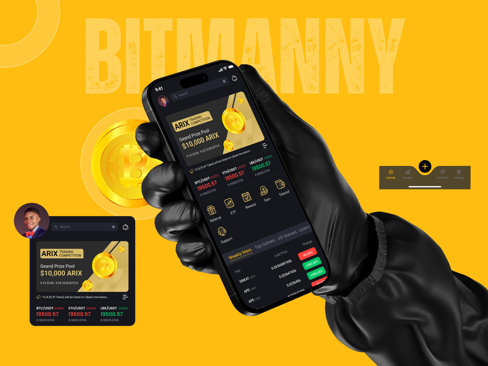 BitManny — Modern Crypto Trading App UI/UX Design | Apptechies blockchain app crypto crypto interface crypto trading app crypto wallet app cryptowallet finance app financial app fintech mobiledesign trading