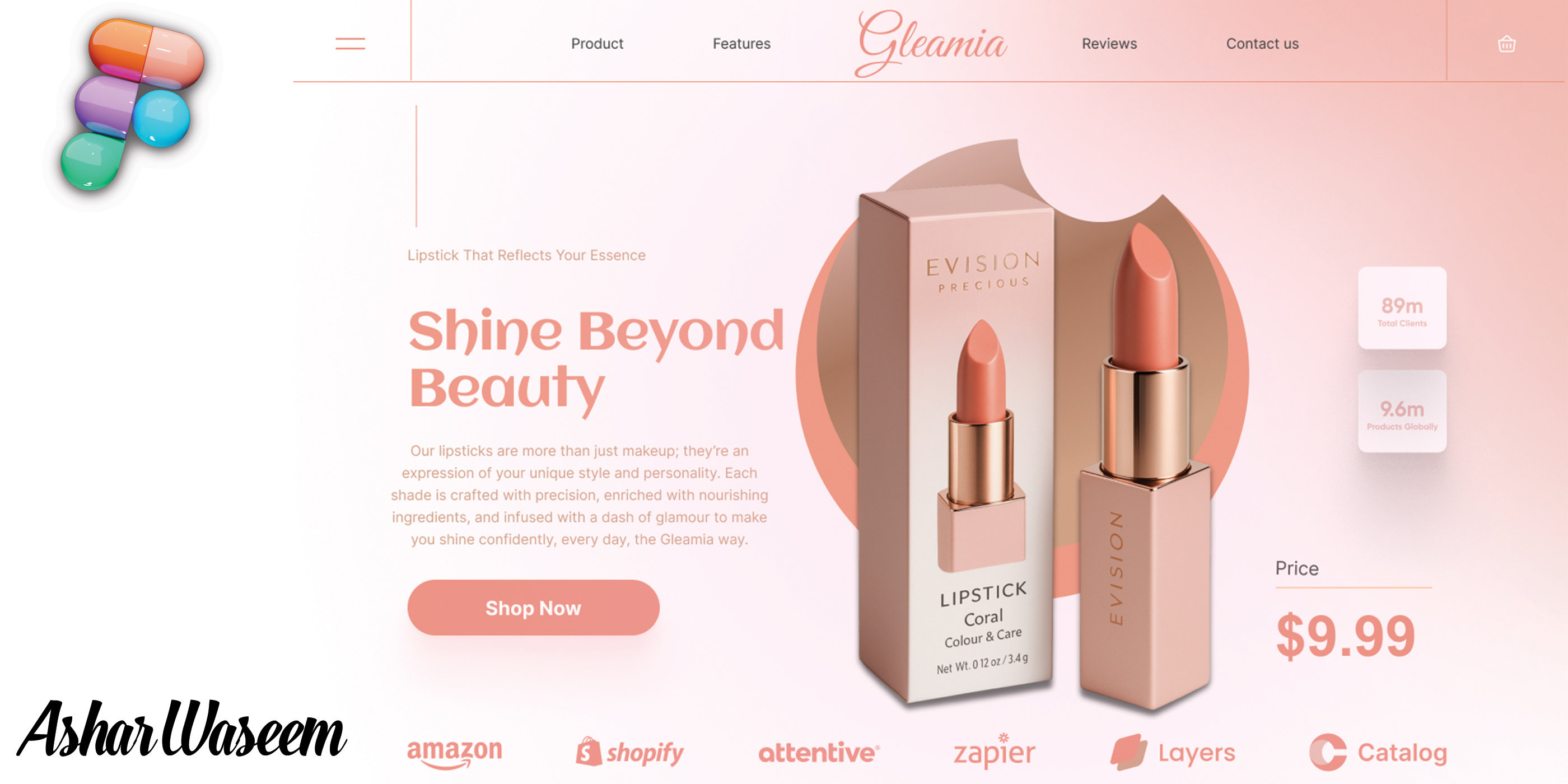 Product Lipstick Website Landing Page UI Design adobe illustrator adobe photoshop branding design figma graphic design landing page design ui ui ux design web design website design