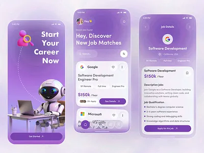 Job Finder App UI appconcept appinterface figmadesign interactiondesign jobfinderapp minimaldesign mobileappdesign productdesign uidesign uiinspiration