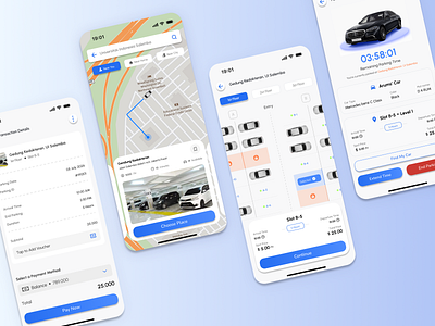 Car Parking App — Reserve Fast, Park Smarter blue design mobile car mobile car parking car parking app car parking mobile car parking ui car parking ui design light mode maps mobile maps parking park smarter parking app parking mobile parking mobile app parking ui design reserve parking transaction details transaction details mobile