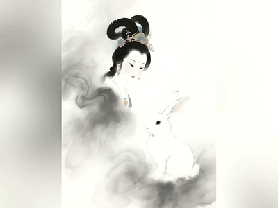 The Mid-Autumn Festival in China, Chang 'e and the Moon Rabbit animation chinese style graphic design ink and wash mid autumn festival motion graphics