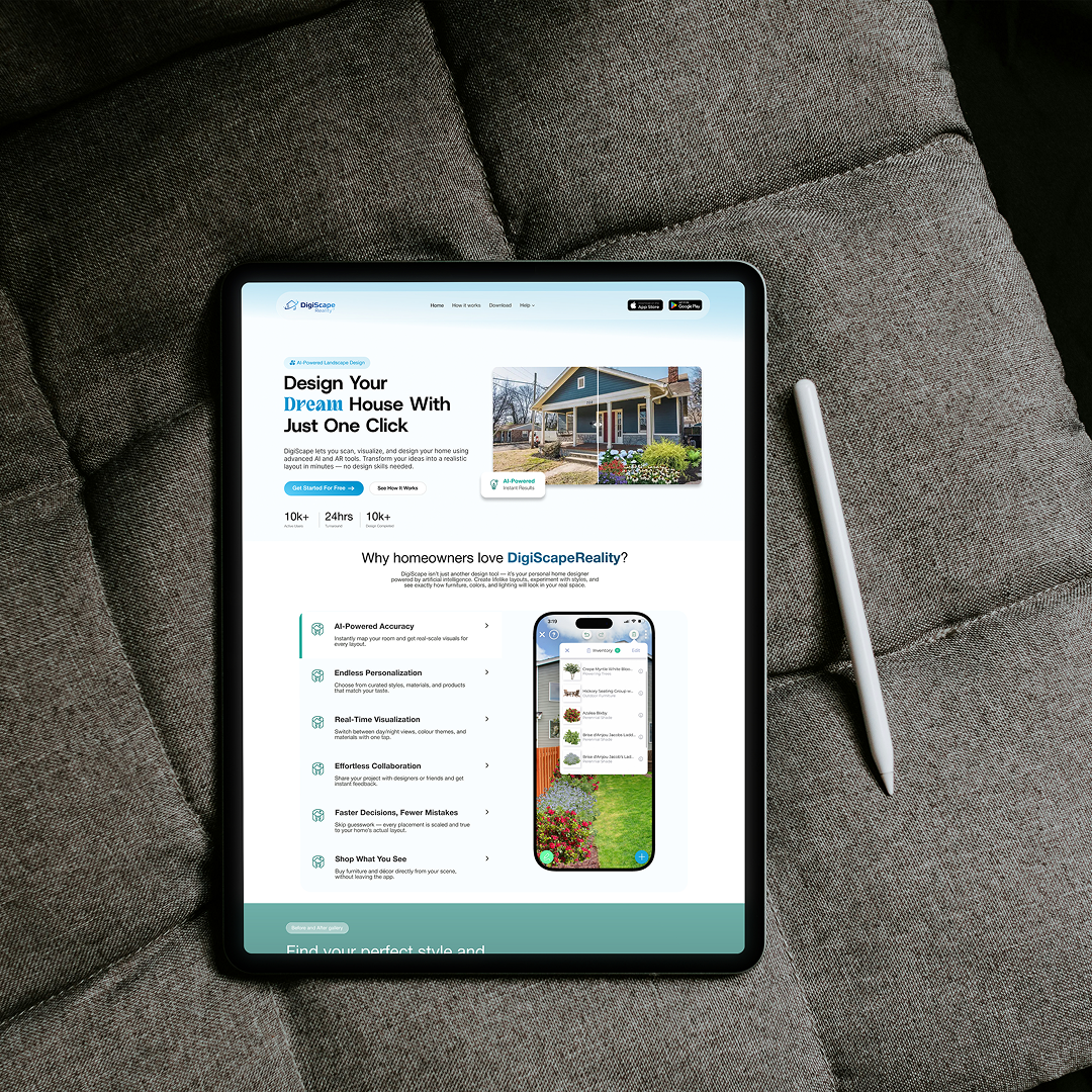 AI-Powered Home Design — DigiScapeReality Website a branding design landingpage ui