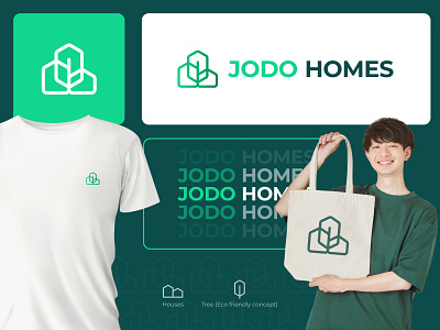 Jodo Homes Logo Design (For Real Estate) branding concept design eco friendly flat graphic design home house illustration logo logo design logo designer minimal monogram real estate startup sustainable symbol tree ui