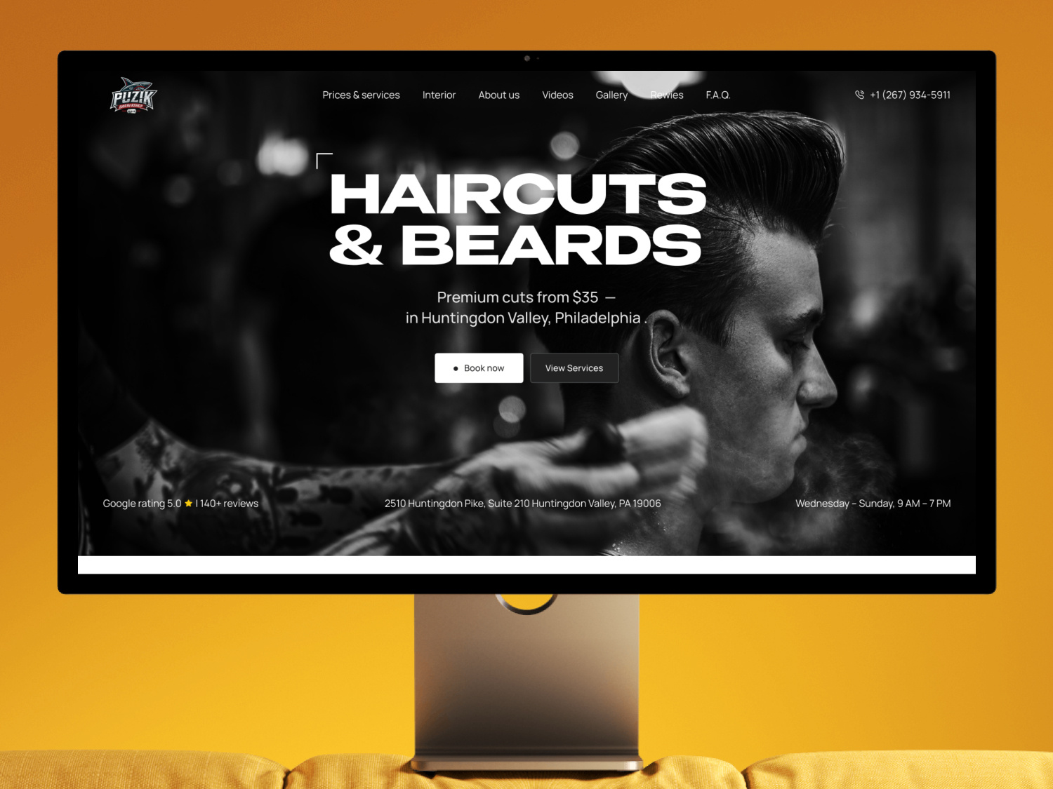 Barbershop in Philly landing page web design adaptive barbershop barbershop website brutalist design clean layout creative portfolio dark theme framer grooming brand interactive design landing page minimal design modern website responsive design service business website ui usecase ux ux design web design
