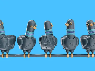 Mechanical pigeons 3d animation bird blender3d cartoon character cyberpunk illustration mechanical pigeon render robot steampunk
