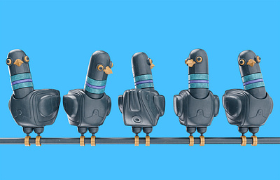 Mechanical pigeons 3d animation bird blender3d cartoon character cyberpunk illustration mechanical pigeon render robot steampunk