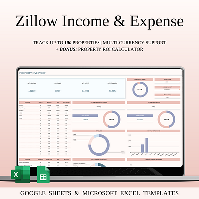 Zillow Income & Expense Spreadsheet for Hosts & Property Manager dashboard ui data visualization excel template finance tracker google sheets template income expense spreadsheet landlord dashboard landlord finances minimal design property accounting real estate financials real estate tracker rental accounting rental analytics rental business accounting rental expense log rental income log rental tracker spreadsheet design zillow rental