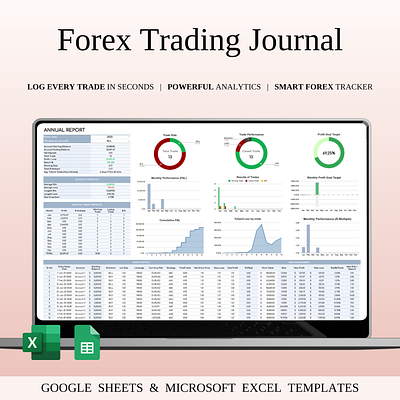 Forex Trading Journal Template for Google Sheets & Excel currency trading data visualization excel template finance dashboard forex analytics forex finance forex journal forex spreadsheet forex tracker google sheets template market journal minimal design trade analysis trade log trader dashboard trader tools trading journal trading performance trading planner trading tracker