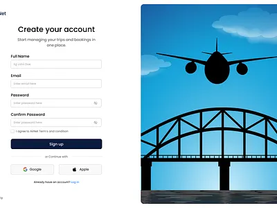 Create Your account & Sign up Web AirNet aeroplane airnet email fly google graphic design password product design signup ui ui design uiux design ux design web app wed design