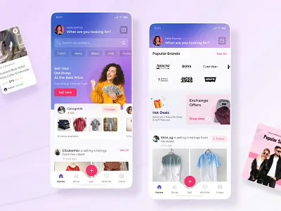 E-commerce - Buying/Selling of goods! brand buy category clothes design ecommerce exchange graphic design inbox instant cash mobile app offer pickup purple search sell shop ux strategy wishlist