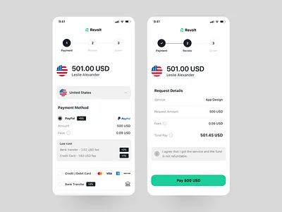 payment flow - finance app - revolt pay ai app app concept banking app design finance fintech internationalmoneytransfer ios light mode minimal payment payment method popular product design revoltpay ui ui deisgn unique app