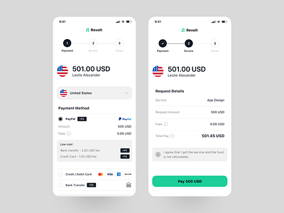 payment flow - finance app - revolt pay ai app app concept banking app design finance fintech internationalmoneytransfer ios light mode minimal payment payment method popular product design revoltpay ui ui deisgn unique app