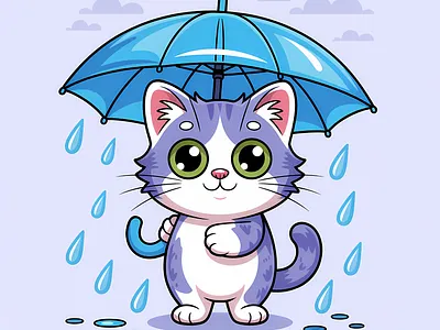 Cute Rain Cat Mascot with Umbrella animal cartoon cartoon character character cute cute cat happy illustration illustration by xinyan mascot mascot design merchandise pet illustration rain theme umbrella vector art