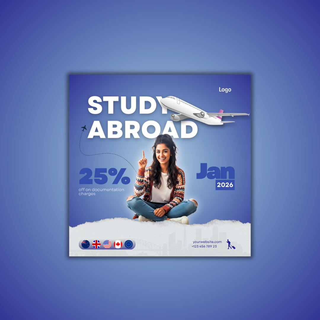 Study Abroad Instagram flyer/advertisement canva college design figma flyer gradient graphic design instagram january intake mockup photoshop poster scholarship study abroad study canada study usa united kingdom university usa vector
