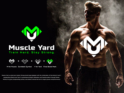 Muscle Yard – Modern Fitness Logo & Brand Identity active lifestyle logo athletic club logo athletic logo bodybuilding logo bold logo brand identity branding dumbbell logo fitness center logo fitness logo gym branding gym logo letter m and y logo logo design modern fitness logo personal trainer logo sports brand strength logo visual identity workout logo