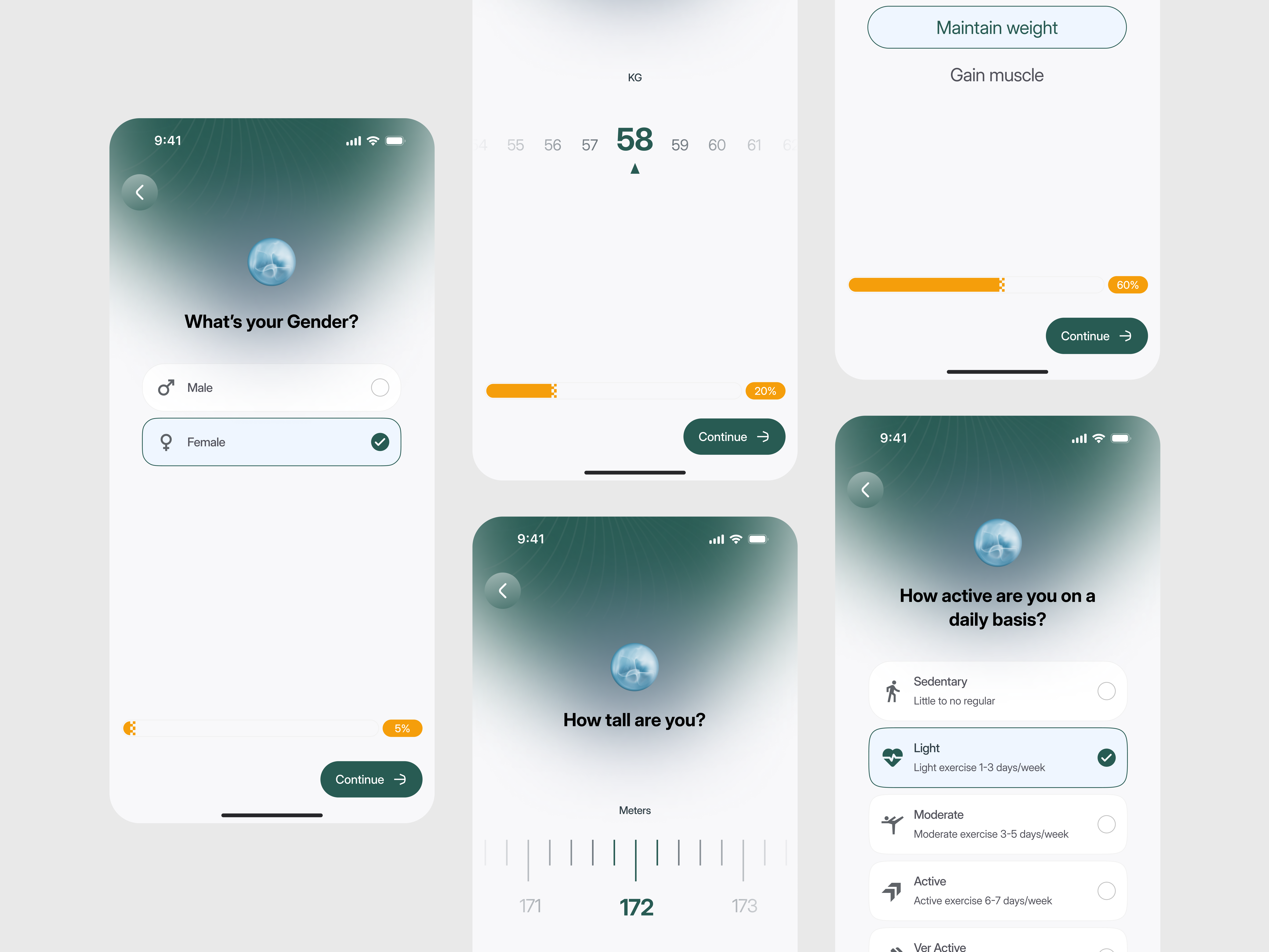 Fitness Nutrition App Design - Workout Goal Setup Flow app app design app screen design fitness fitness app goal goal progress healthcare ios app mobile mobile app mobile app design modern app interface nutrition app product design workout workout app workout plan