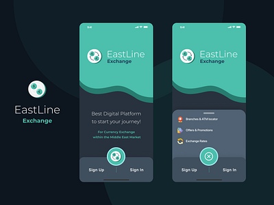 EastLine Exchange Mobile App clean ui darkmood design exchange mobile app greenand grey landing page mobile app design ui ux