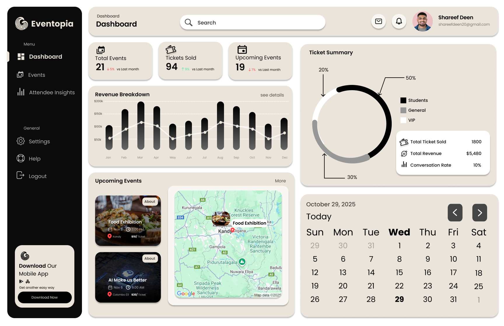 Event Management System animation animations calander dashboar design dashboard design event management events figma graphs logo pie chart sidebar ui ux