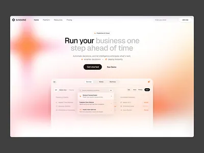 Sunshine — Predictive AI Cloud ai aidesign design landing page predictiveai productdesign saas ui web web design webdesign website