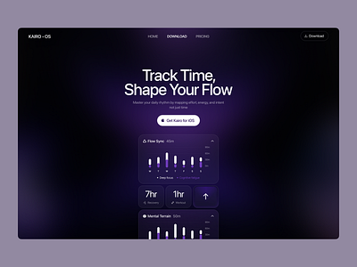 Kairo OS — Track Time, Shape Your Flow dataviz design ios landing page productdesign productivity timetracking ui web web design webdesign website