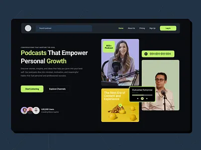 Podcast Hero — Growth & Empowerment 🎧 darkui dribbble graphic design minimaldesign podcastdesign ui ux