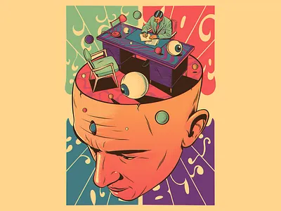 Keep your mind busy brain colorful design figurative art human illustration lettering mind mindset psychedelic retro surrealism trippy typography vector vintage