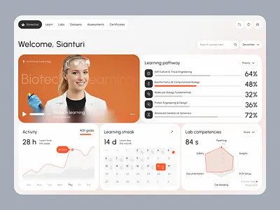 Biotechai - Modern Dashboard for Learning and Lab Competencies biology biotech chart clean course dashboard design edtech education element learning minimalist modern platform professional tech ui ux webapp website