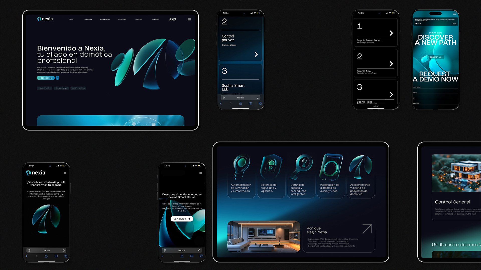 NEXIA x Tuerca Studio 3d animation branding domotic figma graphic design identity logo render smart tech ui ux uxui website wordpress
