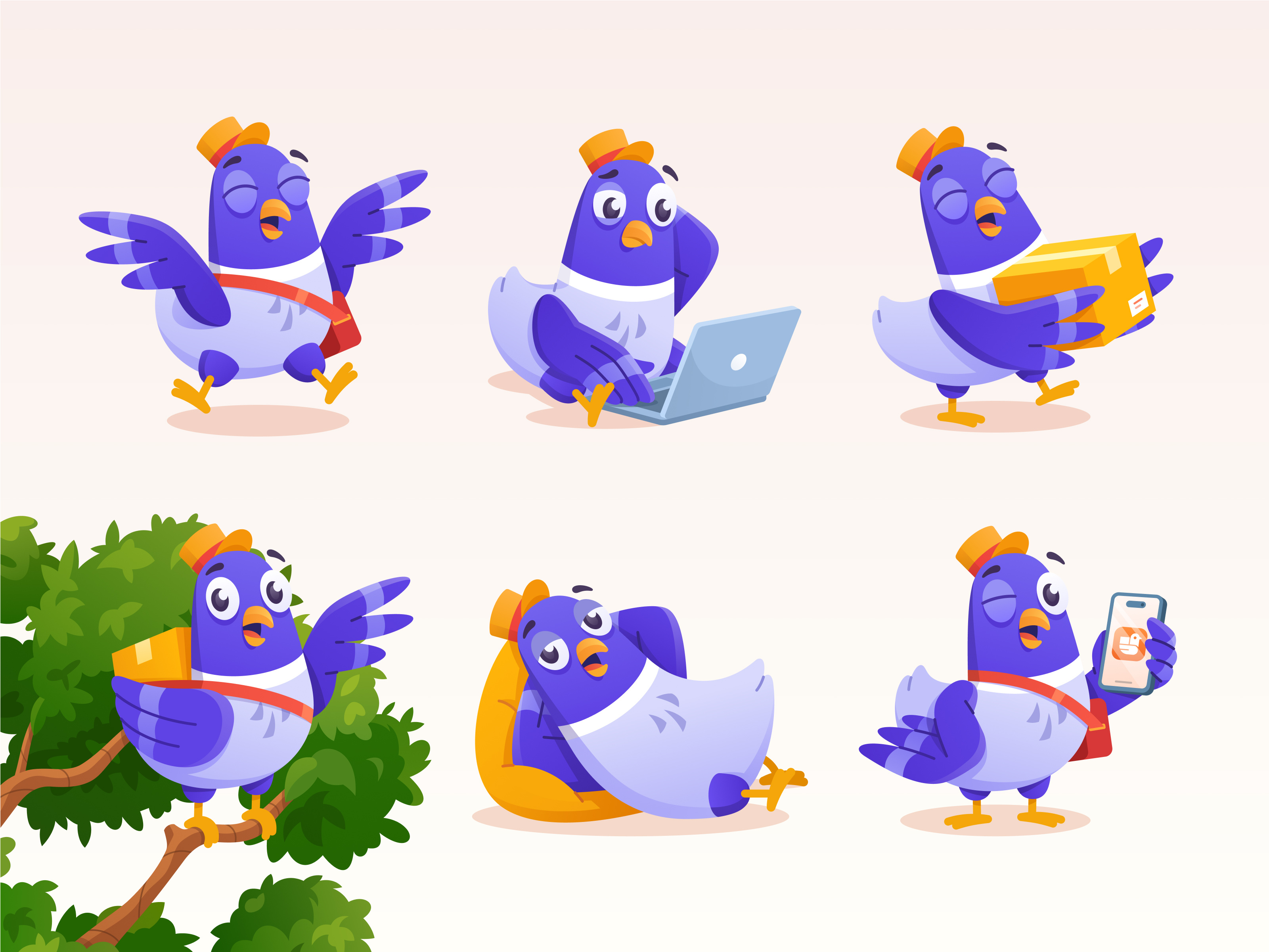 Packgeon - Mascot Illustration 🐦 2d character brand identity brand mascot branding character character design colorful delivery delivery mascot friendly illustration mascot mascot character modern flat parcel pigeon mascot playful shipment shipping ui illustration