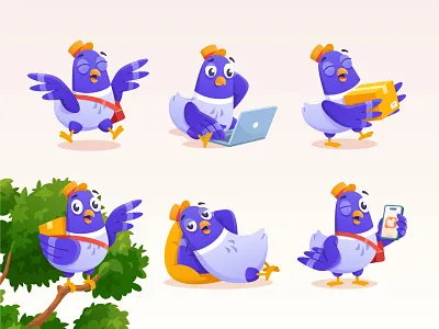 Packgeon - Mascot Illustration 🐦 2d character brand identity brand mascot branding character character design colorful delivery delivery mascot friendly illustration mascot mascot character modern flat parcel pigeon mascot playful shipment shipping ui illustration