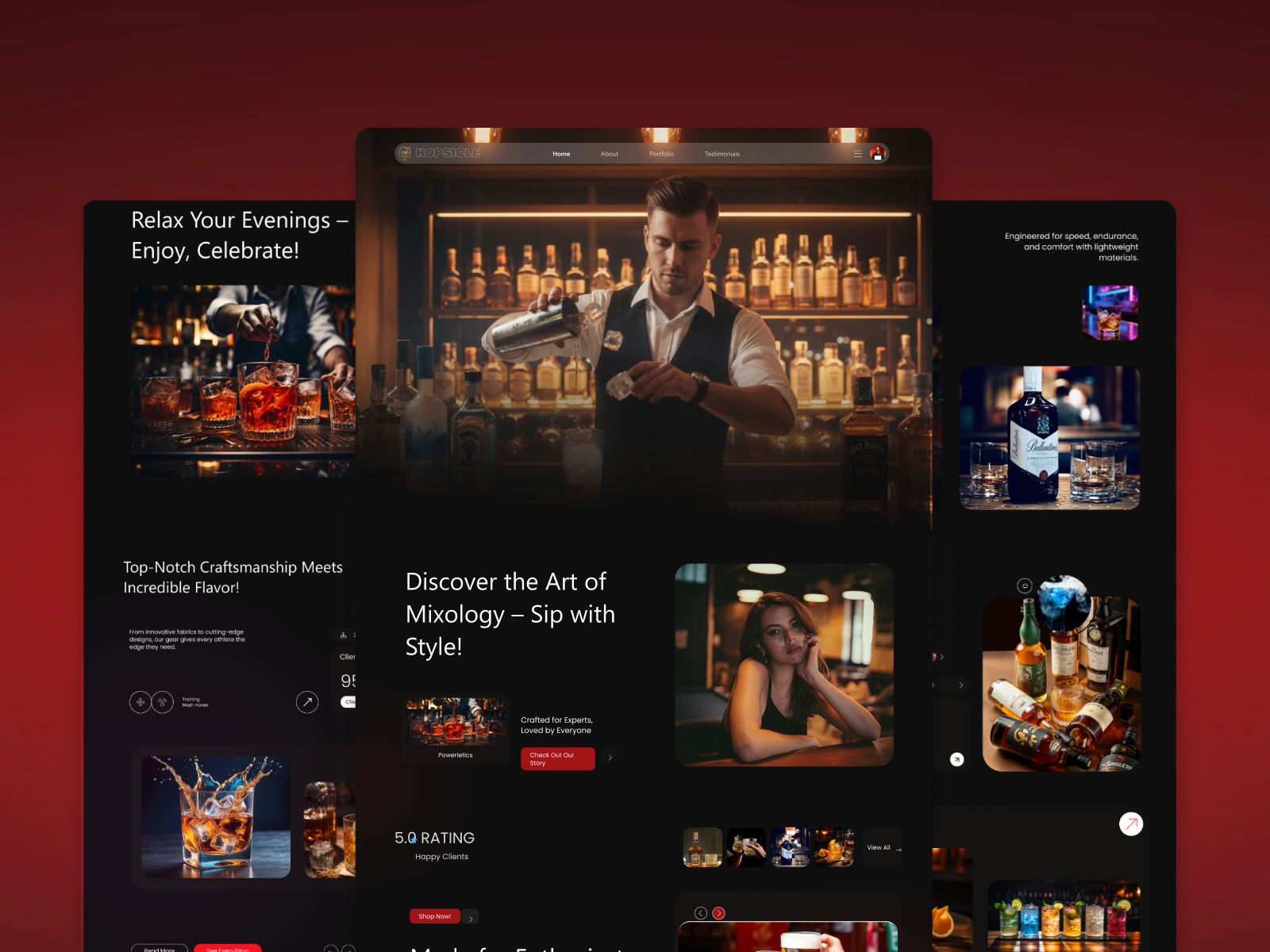 Hopsicle Cocktail Lounge Website UI alcohol brand design alcohol website design bar website design beer landing page beer website design brewery website concept website dark theme ui drinks website design graphic design landing page desig lounge website ui luxury bar branding nightlife web design product website design restaurant website ui ui ui ux design web design inspiration