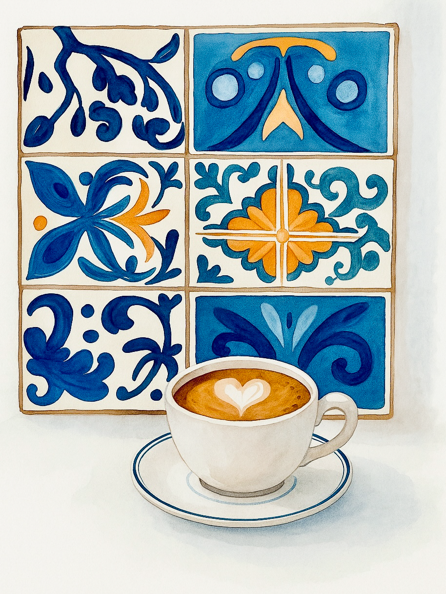 A still study “Coffee & Tiles” adobe art artwork blues coffee digitalart drawing fresco illustration tiles