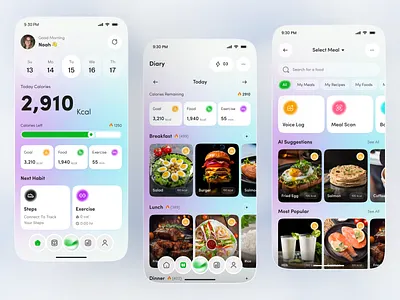 AI Health & Nutrition Tracker App | Smart Meal & Fitness Planner ai app ai app design app concept app design calorie tracker diet tracker fitness app food app health app mobile mobile app neumorphism ui nutrition app ui design wellbeing app wellness app
