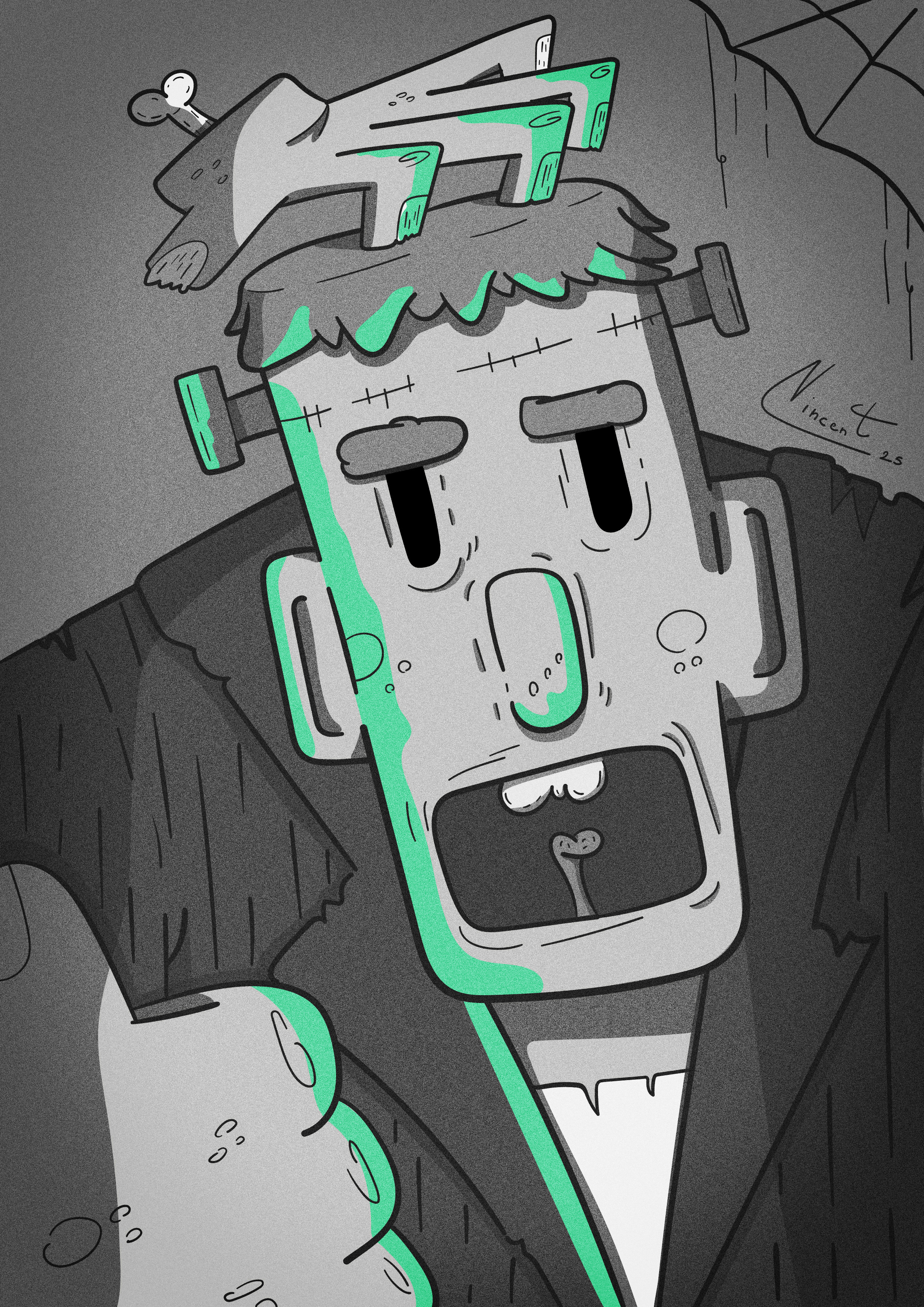 Frankenstein portrait adobe black colorpalette frankenstein gray halloween horror illustration illustrator noise photoshop portrait rebound white