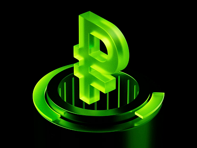 Ruble 3d animation cgi cinema 4d currency finance fintech glass green ruble
