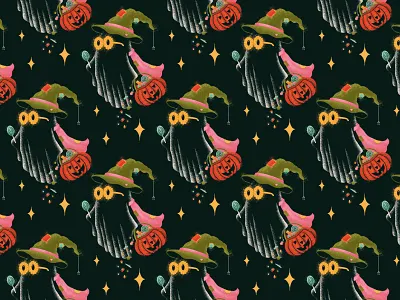 Trick or Treat Ghost cute ghost drawing timelapse ghost halloween halloween pattern illustration pattern pattern design pattern illustration procreate illustration spooky timelapse trick or treat witch