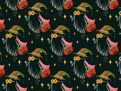 Trick or Treat Ghost cute ghost drawing timelapse ghost halloween halloween pattern illustration pattern pattern design pattern illustration procreate illustration spooky timelapse trick or treat witch