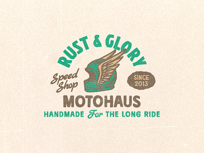Rust and Glory Logo Design Concept brand branding design graphic graphic design hand drawn identity illustration logo merch merchandise motorcycle ride texture tshirt vintage vintage design visual