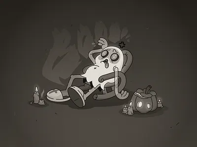 Tired ghost art character disney film halloween illustration retro vector