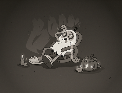 Tired ghost art character disney film halloween illustration retro vector