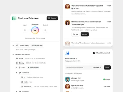 AI Workflow Automation Modal - Components ai automation clean components glassmorphism gradient icon invite light mode modal notification share ui ux workflow