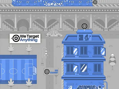 We Target Webpage Iconic Illustration 2d cartoon city cityscape earth europe geometrical graffiti graphic design icon iconography illustration ny skyline targeting usa vector graphics worldwide