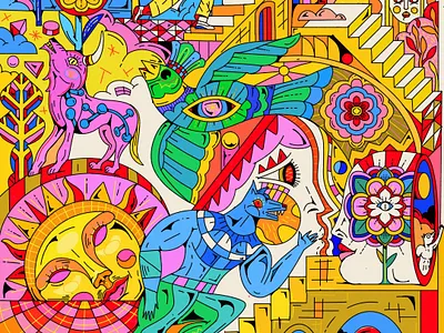 city art artwork cubisme decoration design draw fllower geometric graphic design handmade illustration lineart procreate scarf sun tarot yoaz