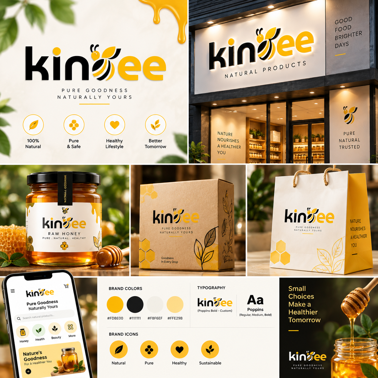 KinBee — Natural Honey Brand Identity & Packaging Design bee logo brand design brand presentation elegant branding fashion branding honey brand logo logo logo design minimal logo minimalist design modern logo design natural food logo natural products organic branding storefront design stratinex it streetwear logo typography logo visual identity yellow and black logo