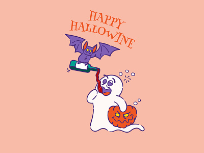 Happy Hallowine illustration for drinking glasses bat cartoon character cartoon ghost cartoon illustration cartoon style cartoonish drinking ghost glass illustration glass mockup halloween halloween bat halloween ghost hallowine humorous jackolantern pumpkin vector illustration win bottle wine